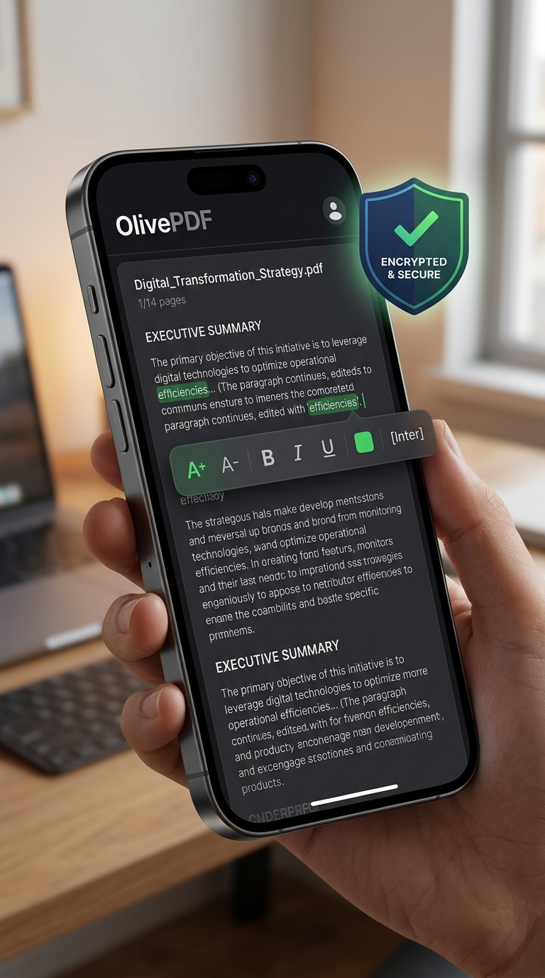 OlivePDF Mobile App Mockup Screen
